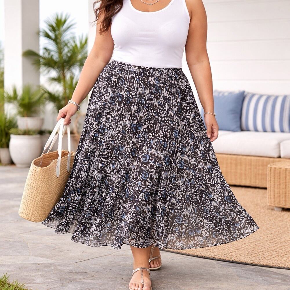 Charter Club Black Floral Print Pleated Mini Skirt